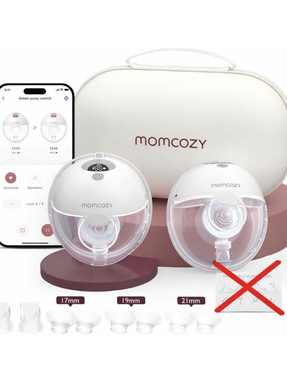 Momcozy M5 Smart App Wearable Breast Pump 24mm 2‑Pack Quill Gray Hands-free